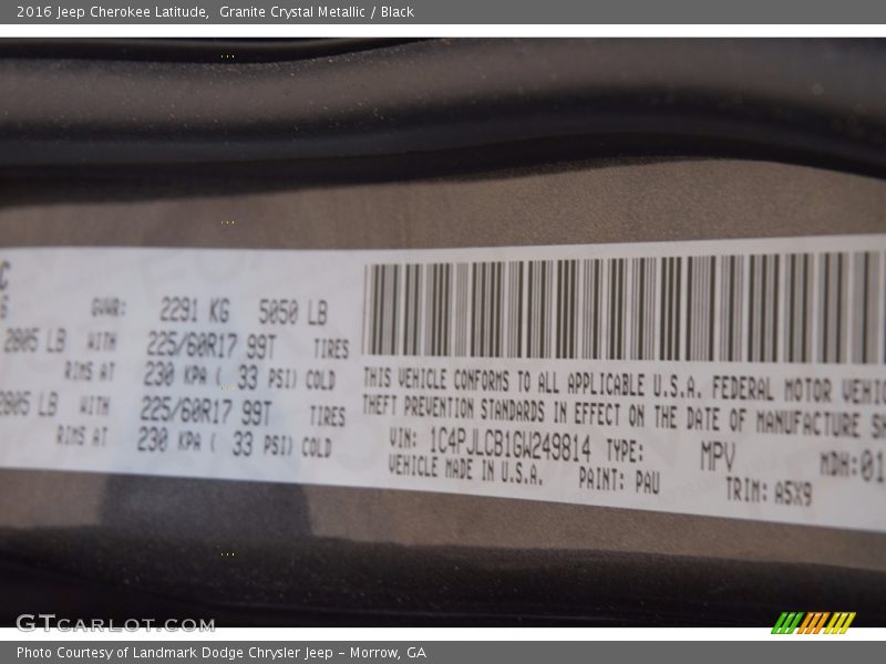 Granite Crystal Metallic / Black 2016 Jeep Cherokee Latitude