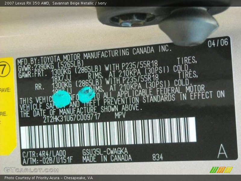Savannah Beige Metallic / Ivory 2007 Lexus RX 350 AWD