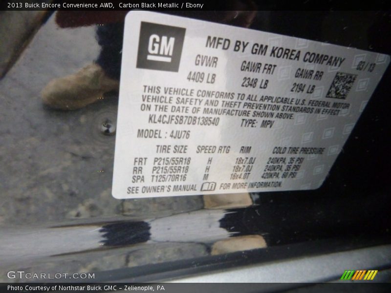 Carbon Black Metallic / Ebony 2013 Buick Encore Convenience AWD