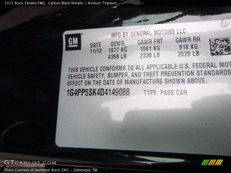 Carbon Black Metallic / Medium Titanium 2013 Buick Verano FWD