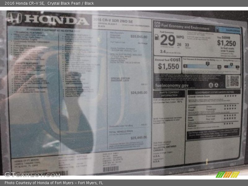 Crystal Black Pearl / Black 2016 Honda CR-V SE