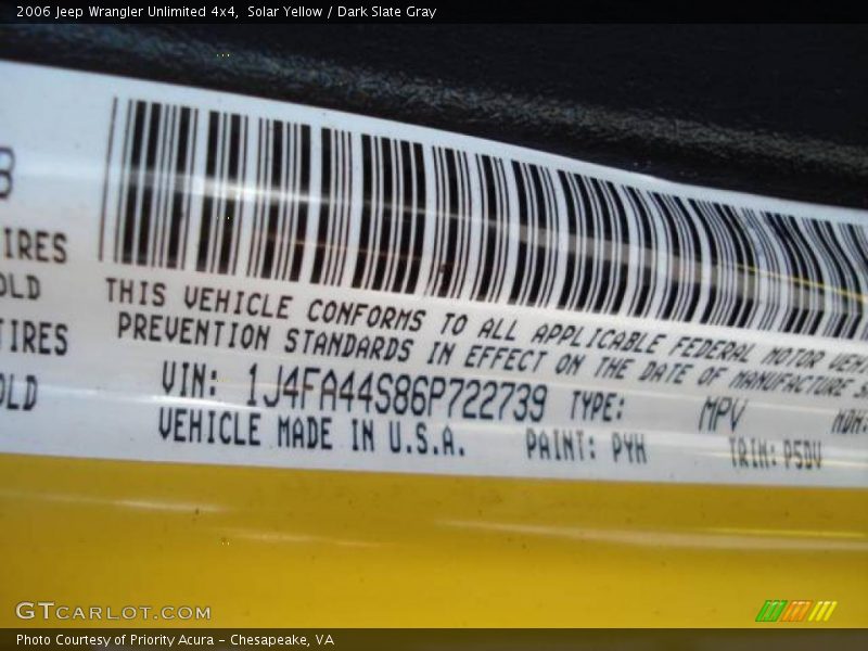 Solar Yellow / Dark Slate Gray 2006 Jeep Wrangler Unlimited 4x4
