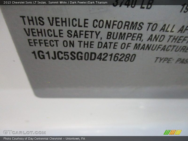 Summit White / Dark Pewter/Dark Titanium 2013 Chevrolet Sonic LT Sedan