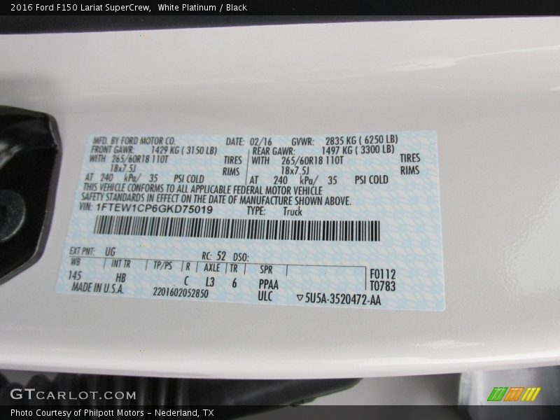 White Platinum / Black 2016 Ford F150 Lariat SuperCrew