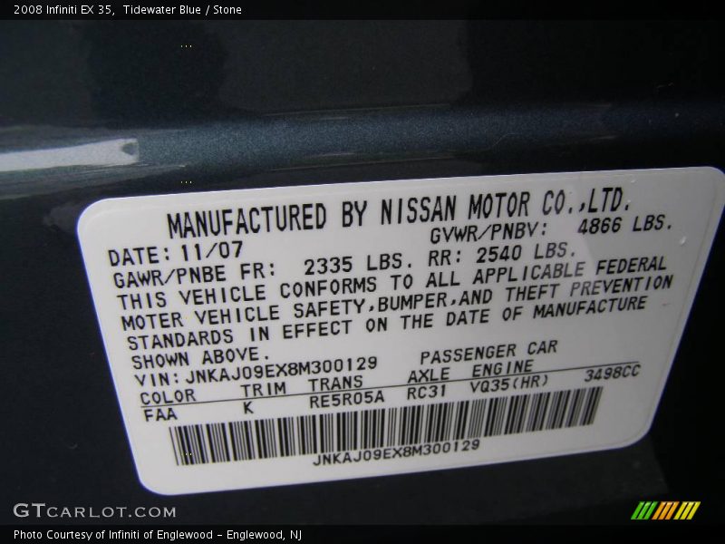 Tidewater Blue / Stone 2008 Infiniti EX 35