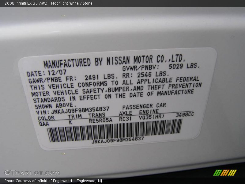 Moonlight White / Stone 2008 Infiniti EX 35 AWD