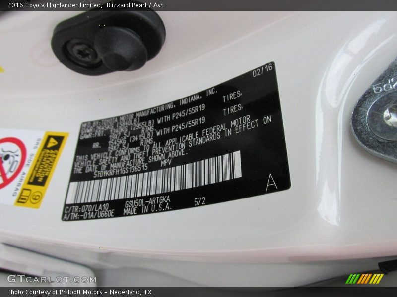 Blizzard Pearl / Ash 2016 Toyota Highlander Limited