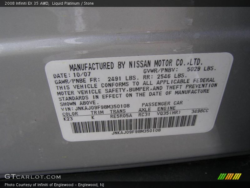 Liquid Platinum / Stone 2008 Infiniti EX 35 AWD