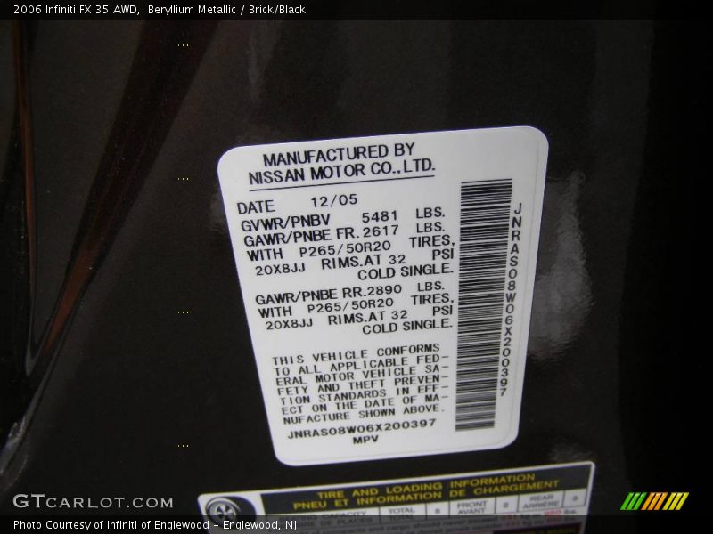 Beryllium Metallic / Brick/Black 2006 Infiniti FX 35 AWD