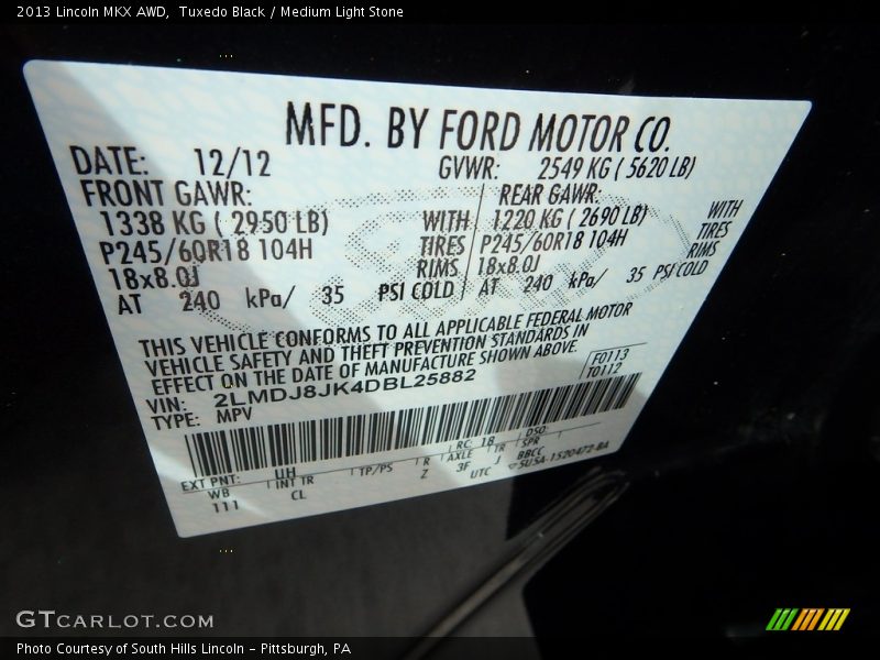 Tuxedo Black / Medium Light Stone 2013 Lincoln MKX AWD