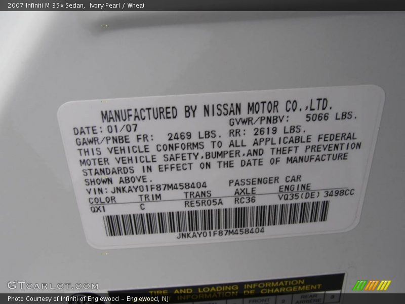 Ivory Pearl / Wheat 2007 Infiniti M 35x Sedan