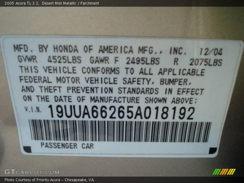 Desert Mist Metallic / Parchment 2005 Acura TL 3.2