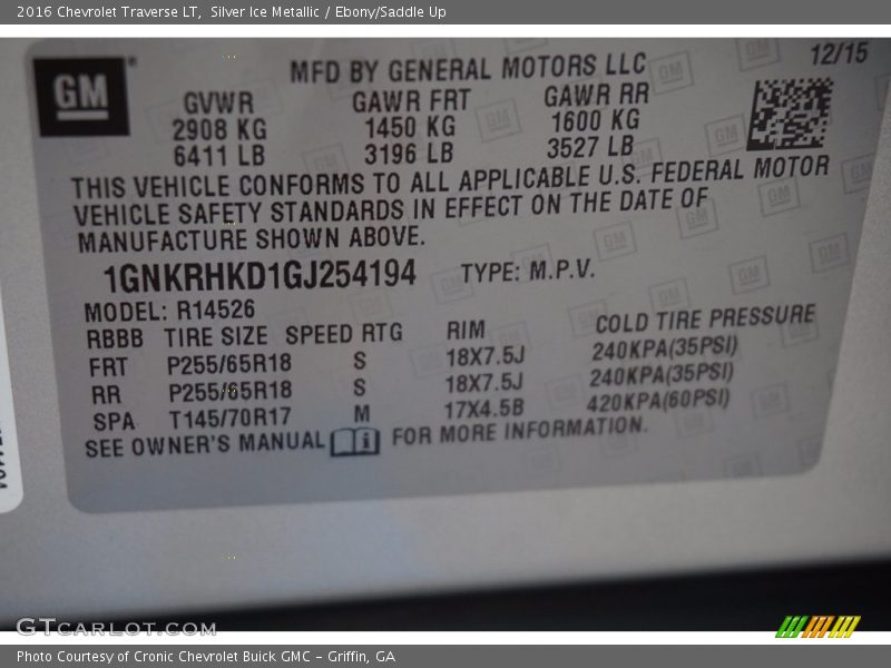 Silver Ice Metallic / Ebony/Saddle Up 2016 Chevrolet Traverse LT