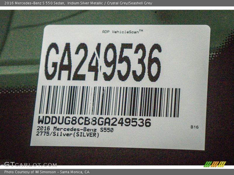 Iridium Silver Metallic / Crystal Grey/Seashell Grey 2016 Mercedes-Benz S 550 Sedan