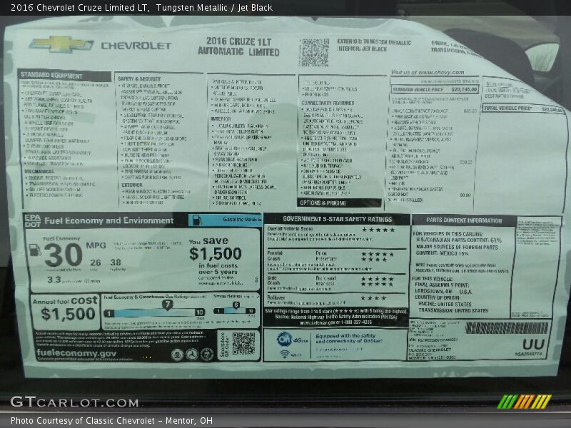 Tungsten Metallic / Jet Black 2016 Chevrolet Cruze Limited LT