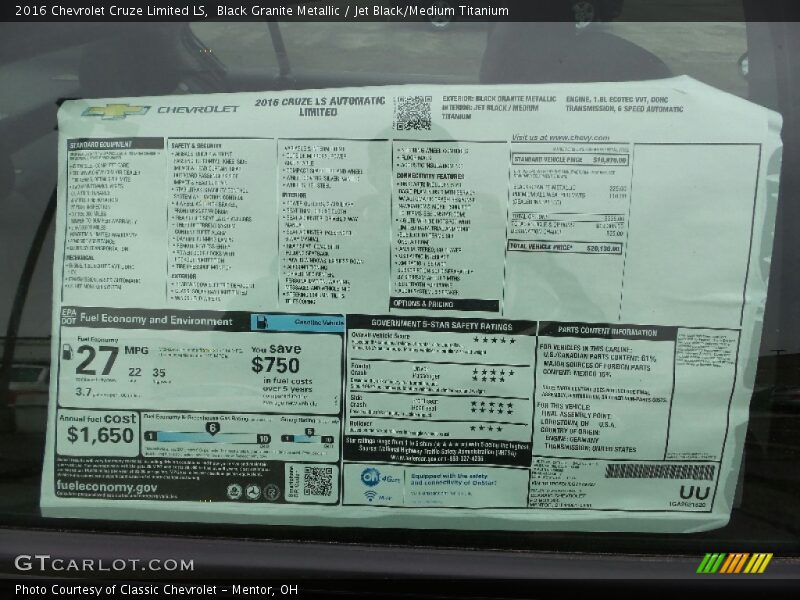 Black Granite Metallic / Jet Black/Medium Titanium 2016 Chevrolet Cruze Limited LS