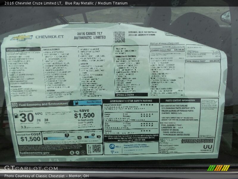 Blue Ray Metallic / Medium Titanium 2016 Chevrolet Cruze Limited LT