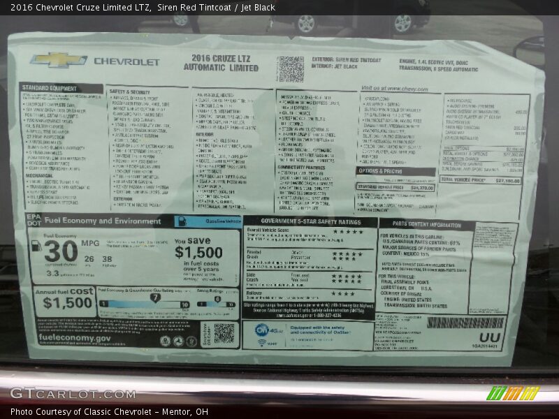 Siren Red Tintcoat / Jet Black 2016 Chevrolet Cruze Limited LTZ