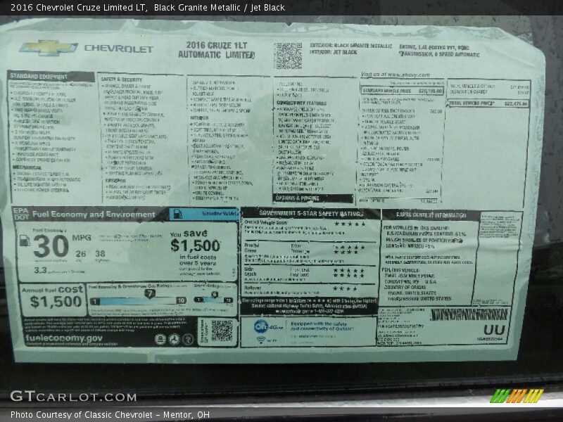 Black Granite Metallic / Jet Black 2016 Chevrolet Cruze Limited LT