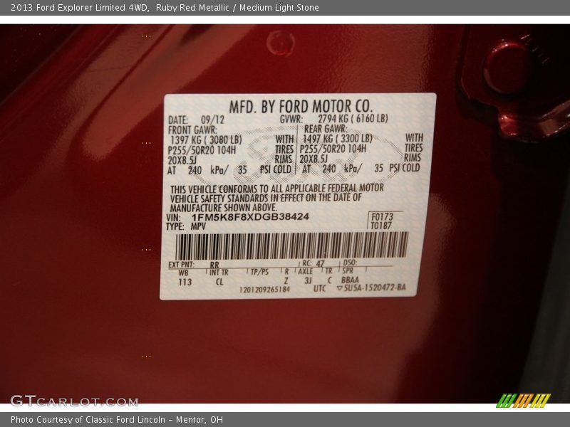 Ruby Red Metallic / Medium Light Stone 2013 Ford Explorer Limited 4WD