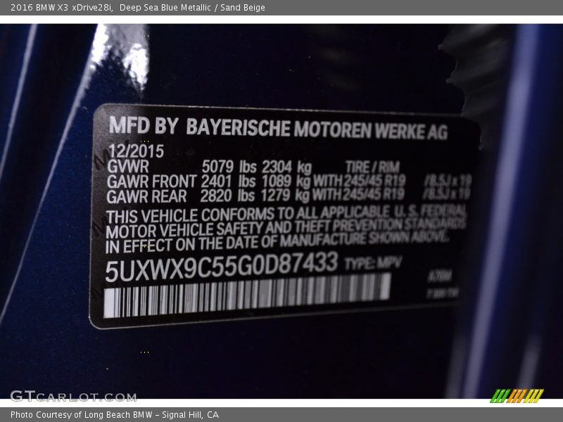 Deep Sea Blue Metallic / Sand Beige 2016 BMW X3 xDrive28i