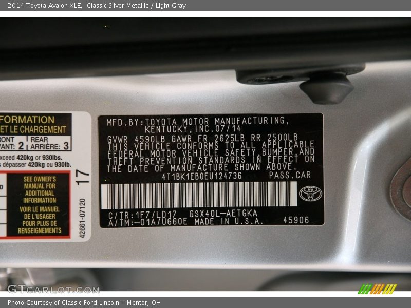 Classic Silver Metallic / Light Gray 2014 Toyota Avalon XLE