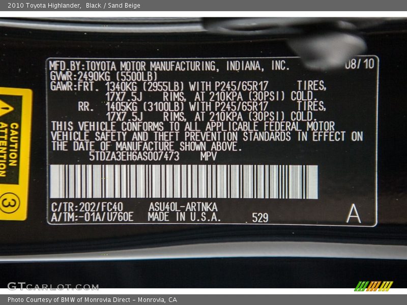 Black / Sand Beige 2010 Toyota Highlander