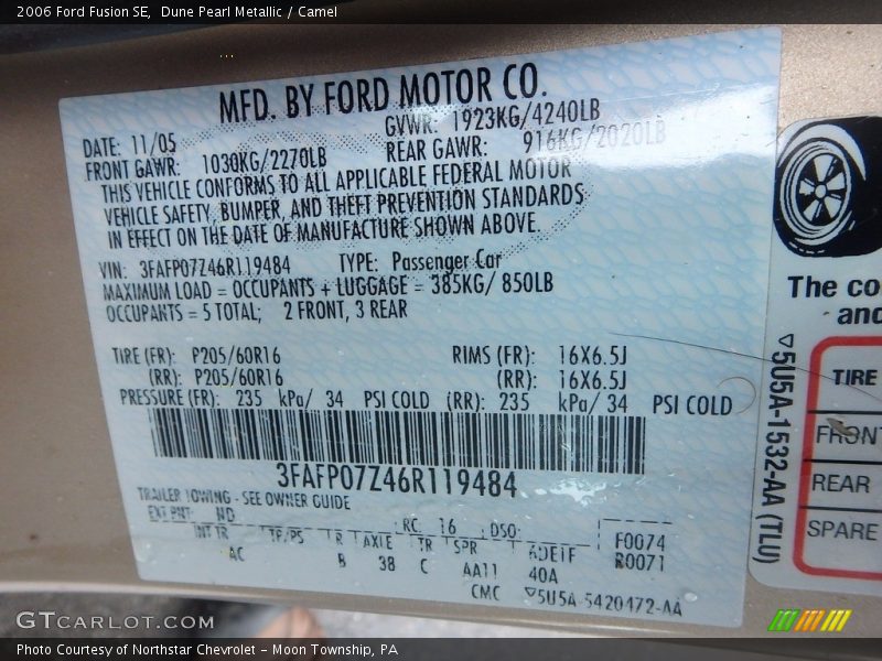 Dune Pearl Metallic / Camel 2006 Ford Fusion SE