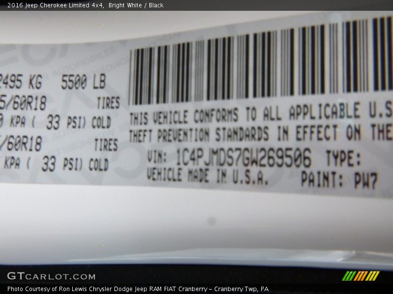 Bright White / Black 2016 Jeep Cherokee Limited 4x4