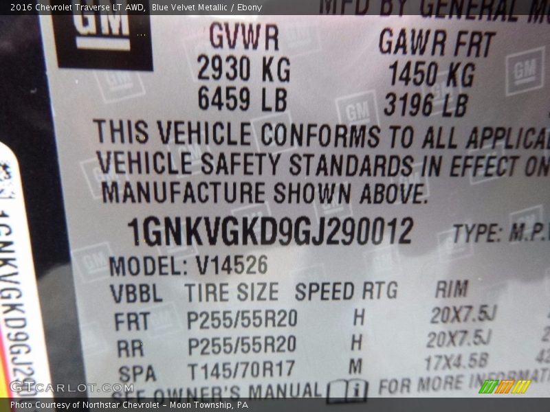 Blue Velvet Metallic / Ebony 2016 Chevrolet Traverse LT AWD