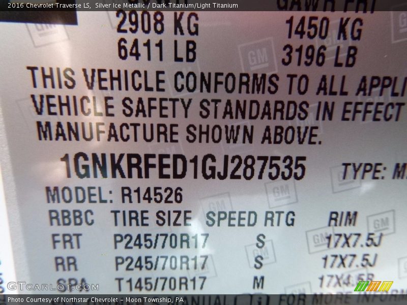 Silver Ice Metallic / Dark Titanium/Light Titanium 2016 Chevrolet Traverse LS