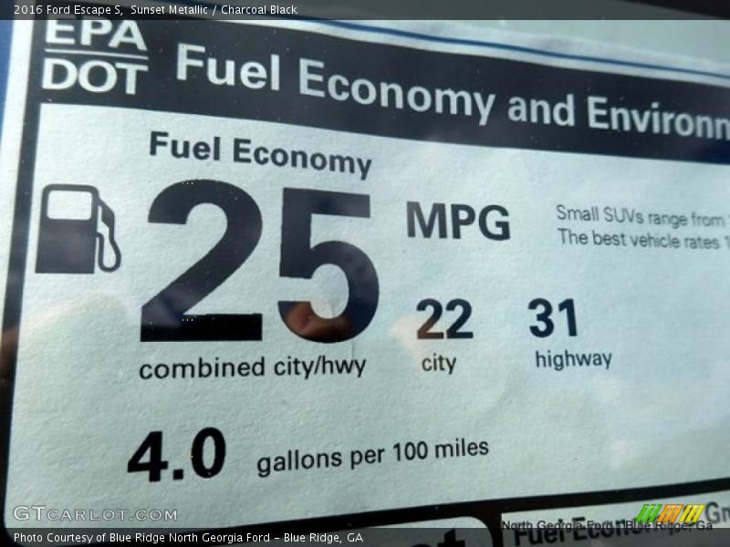 Sunset Metallic / Charcoal Black 2016 Ford Escape S