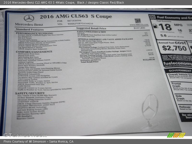 Black / designo Classic Red/Black 2016 Mercedes-Benz CLS AMG 63 S 4Matic Coupe