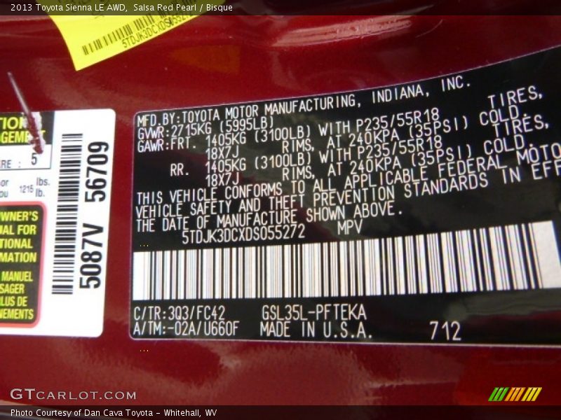 Salsa Red Pearl / Bisque 2013 Toyota Sienna LE AWD