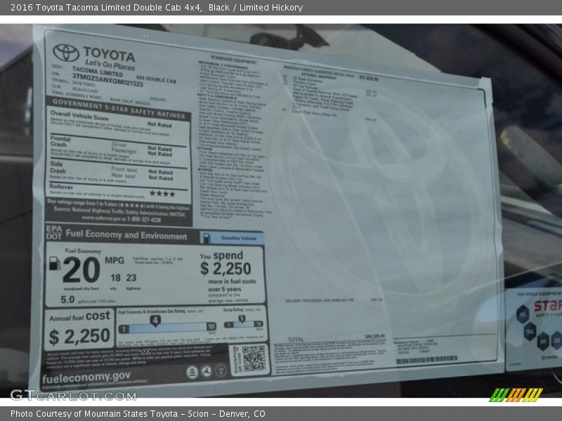  2016 Tacoma Limited Double Cab 4x4 Window Sticker