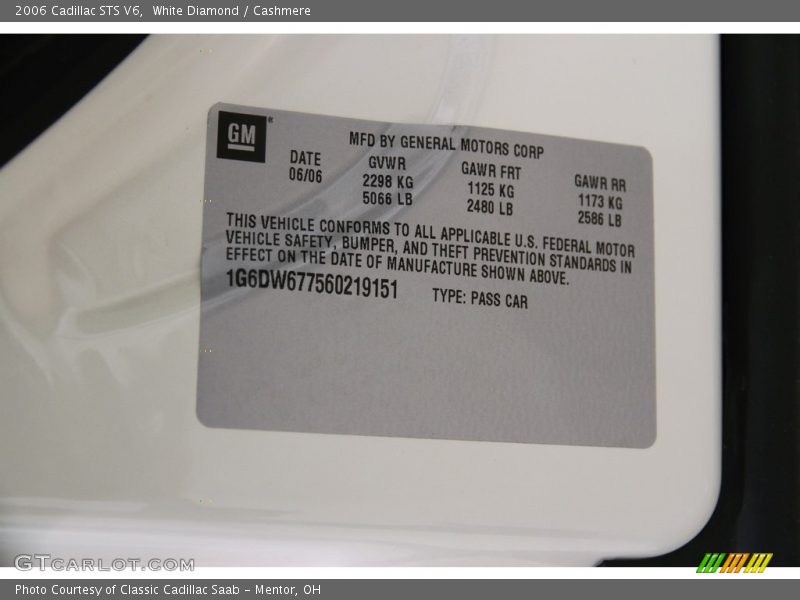 White Diamond / Cashmere 2006 Cadillac STS V6