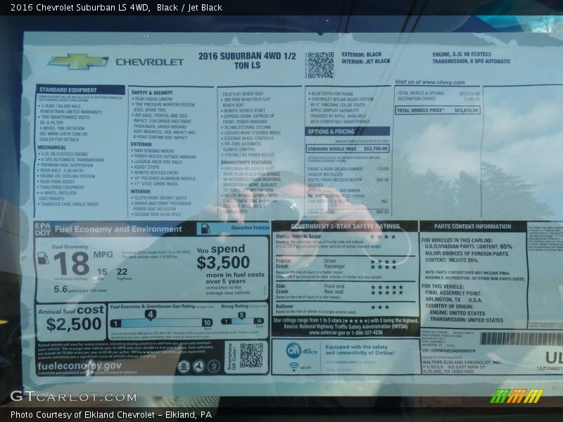 Black / Jet Black 2016 Chevrolet Suburban LS 4WD