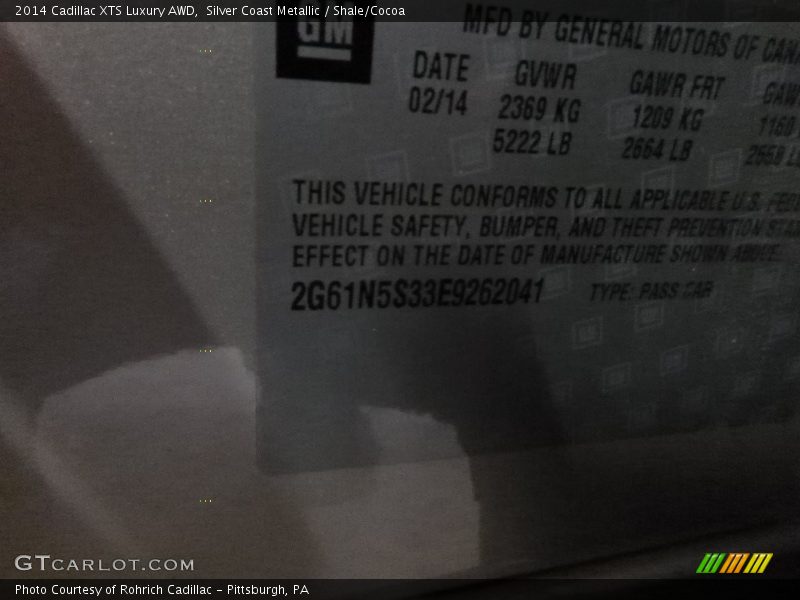 Silver Coast Metallic / Shale/Cocoa 2014 Cadillac XTS Luxury AWD