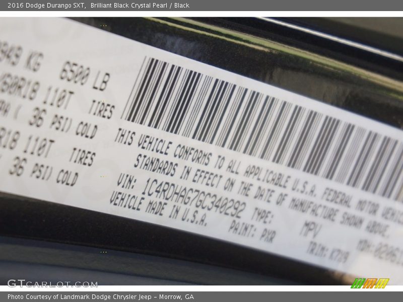 Brilliant Black Crystal Pearl / Black 2016 Dodge Durango SXT