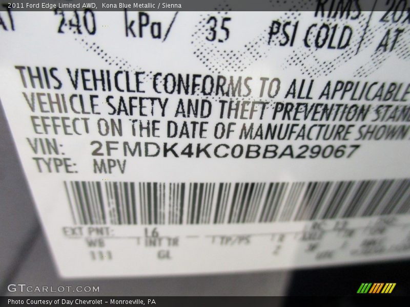 Kona Blue Metallic / Sienna 2011 Ford Edge Limited AWD