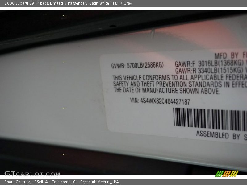 Satin White Pearl / Gray 2006 Subaru B9 Tribeca Limited 5 Passenger
