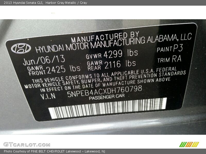 Harbor Gray Metallic / Gray 2013 Hyundai Sonata GLS