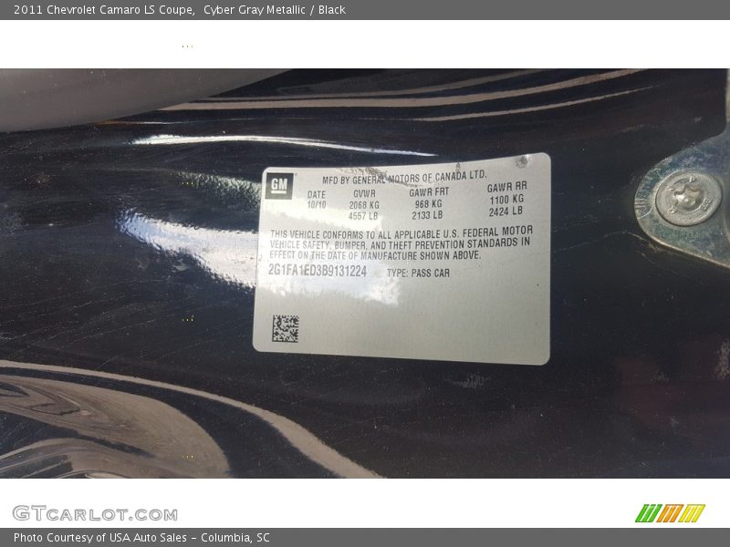 Cyber Gray Metallic / Black 2011 Chevrolet Camaro LS Coupe