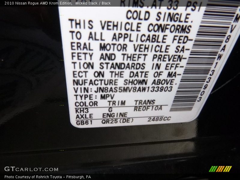 Wicked Black / Black 2010 Nissan Rogue AWD Krom Edition