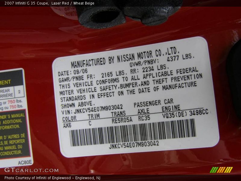 Laser Red / Wheat Beige 2007 Infiniti G 35 Coupe