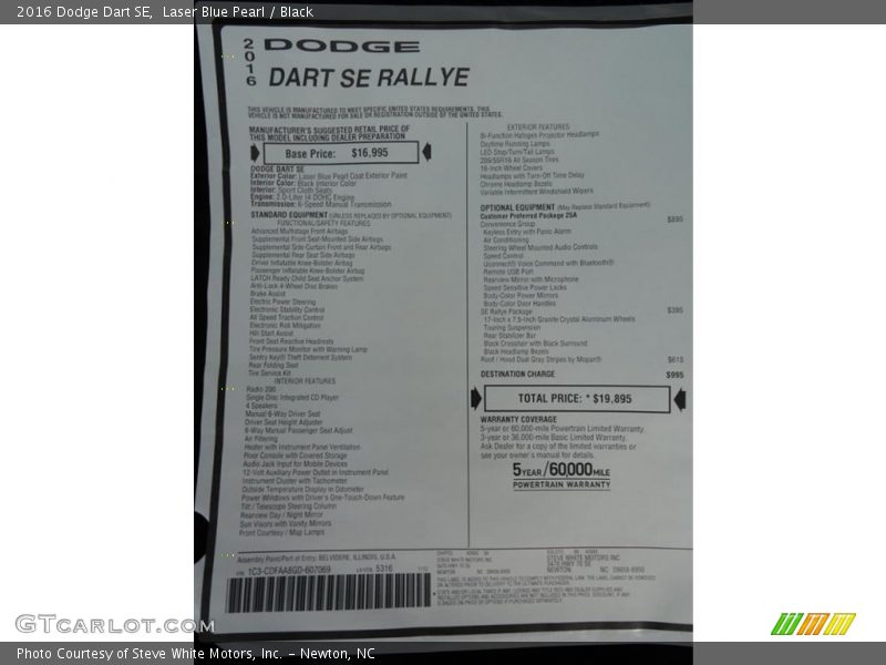 Laser Blue Pearl / Black 2016 Dodge Dart SE