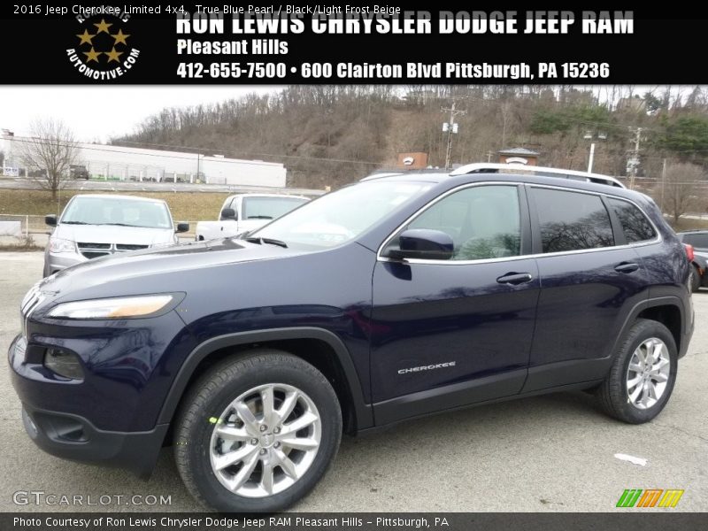 True Blue Pearl / Black/Light Frost Beige 2016 Jeep Cherokee Limited 4x4