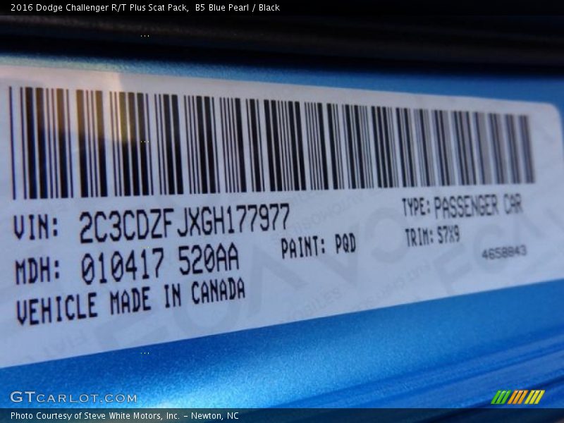2016 Challenger R/T Plus Scat Pack B5 Blue Pearl Color Code PQD