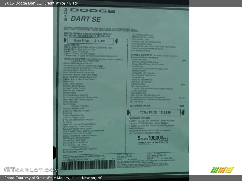 Bright White / Black 2015 Dodge Dart SE