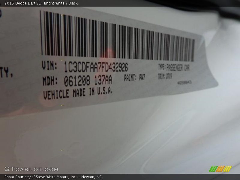 Bright White / Black 2015 Dodge Dart SE